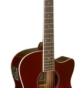 J.N GUITARS BES-ACE TRB Transparante red burst elektro-akoestische gitaar, auditoriummodel, met massief sparren top, Bessie