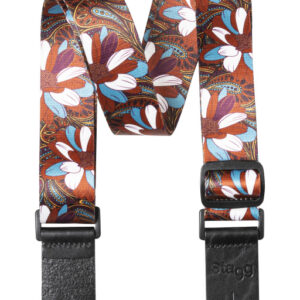STAGG STE UKEFLOW BRW Terylene ukeleledraagband met bruin/blauw bloemenpartroon